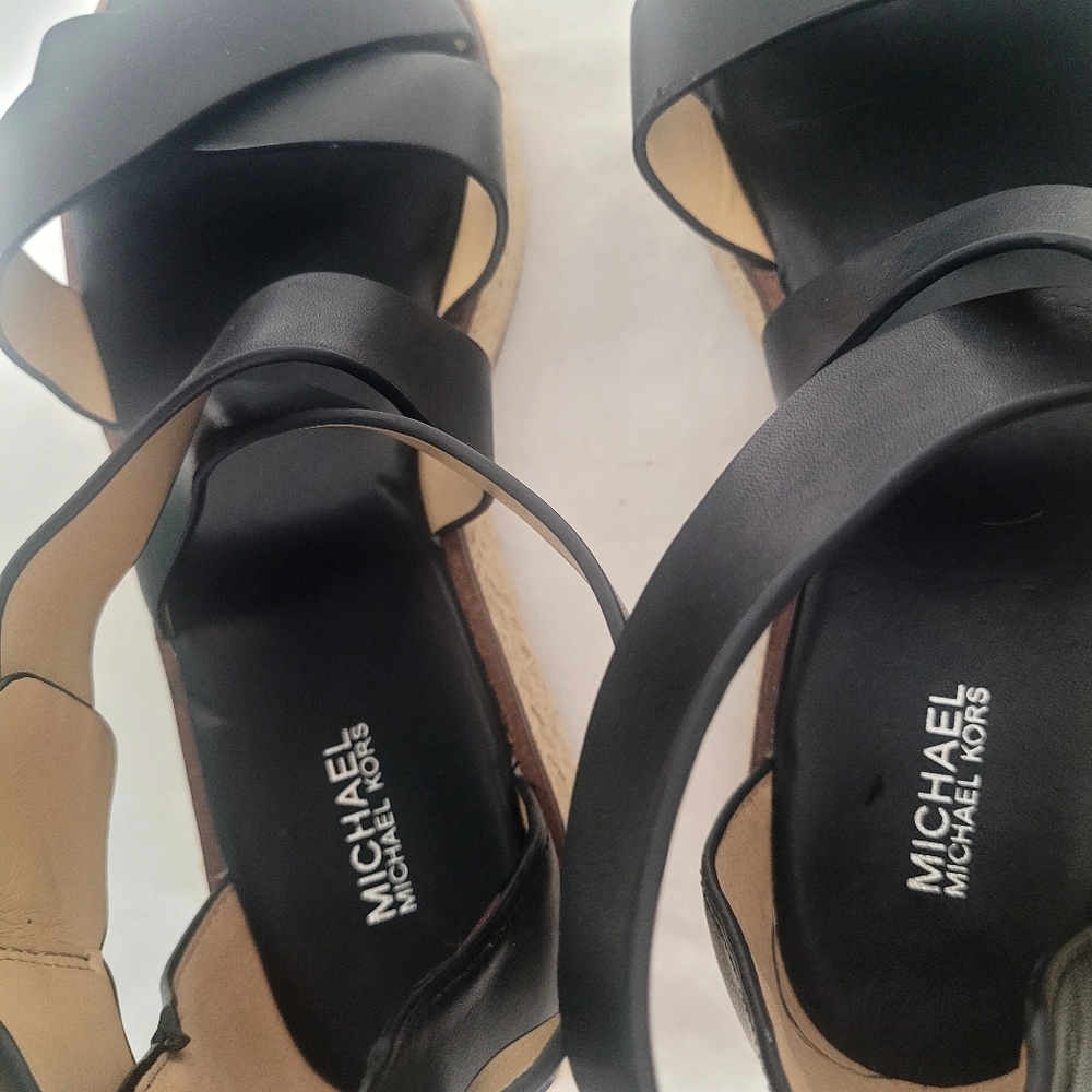Michael Kors Black Leather Espadrille Sandals "Darby", Brand-new, Size 8.5 - Picture 9 of 14
